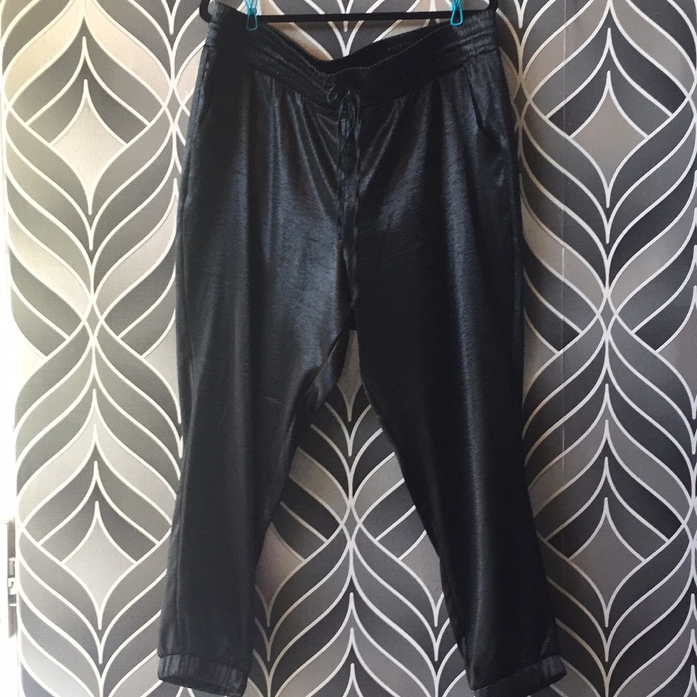 Black Satin joggers with pockets